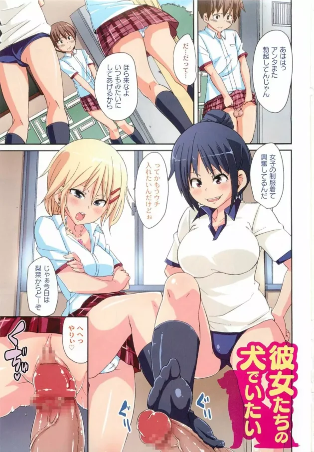 このままずっと彼女たちの犬でいたい！ドＳなＪＫ二人にチンコ虐められまくって潮吹きしおまんこサンドで３Ｐだお【無料 エロ同人】7
