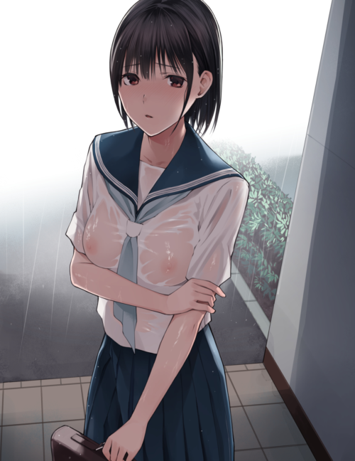 制服が濡れ透けになったのをきっかけに露出癖に目覚めたJKｗ【無料 エロ漫画】